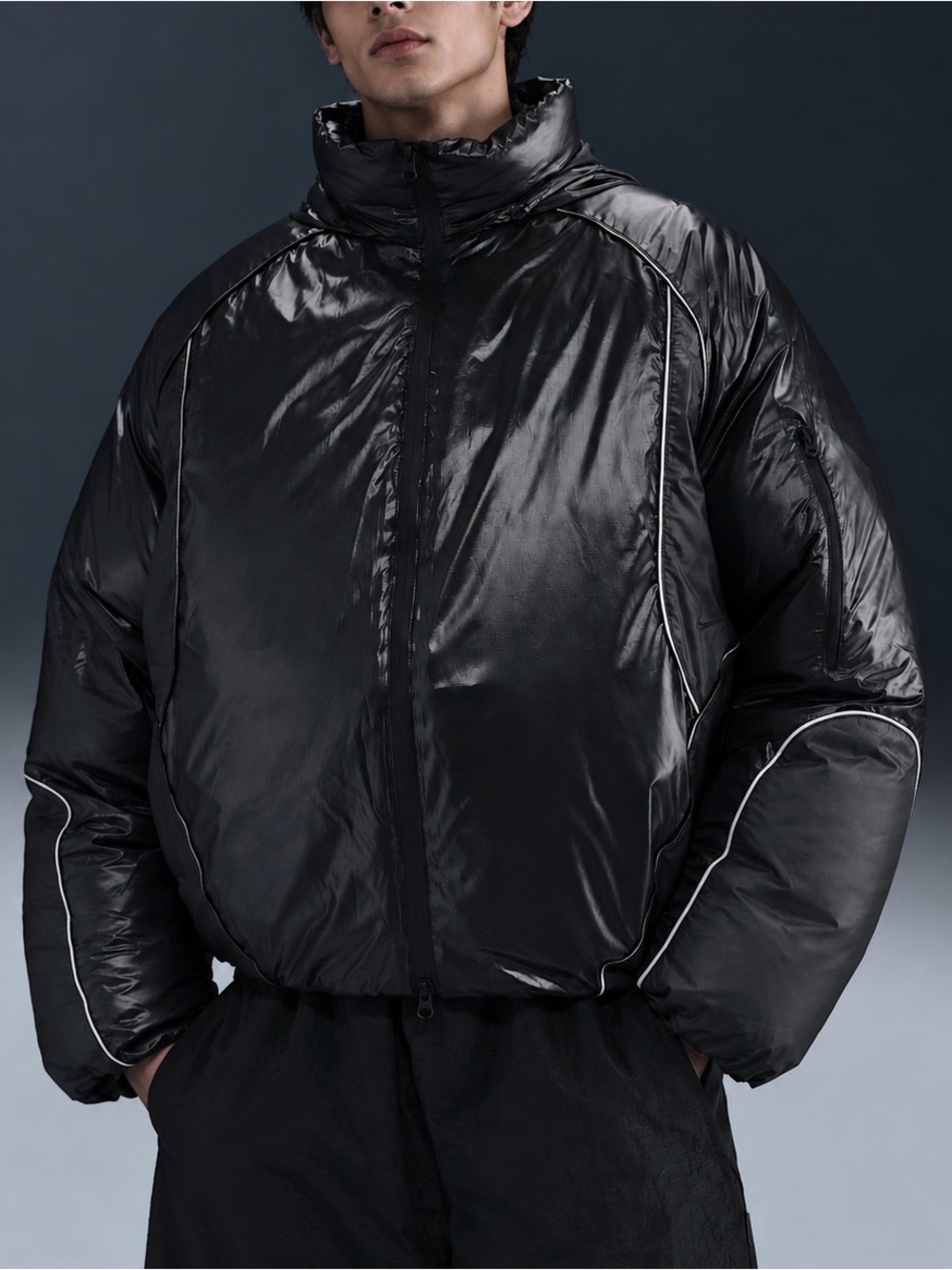 NWT $450 Nike Tech Men's Bubble Down Jacket Water Repellent Large Bungee Hood